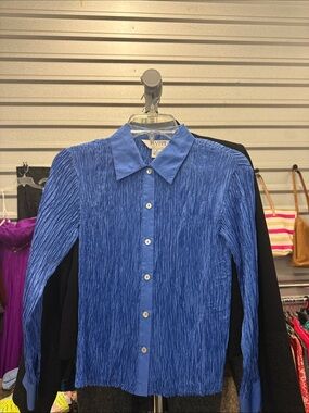 Allison Taylor Textured Blue Button-Up Blouse